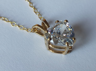 gold plated silver chain with 10 mm white zirconia heart pendant-anchor chain 45 cm-